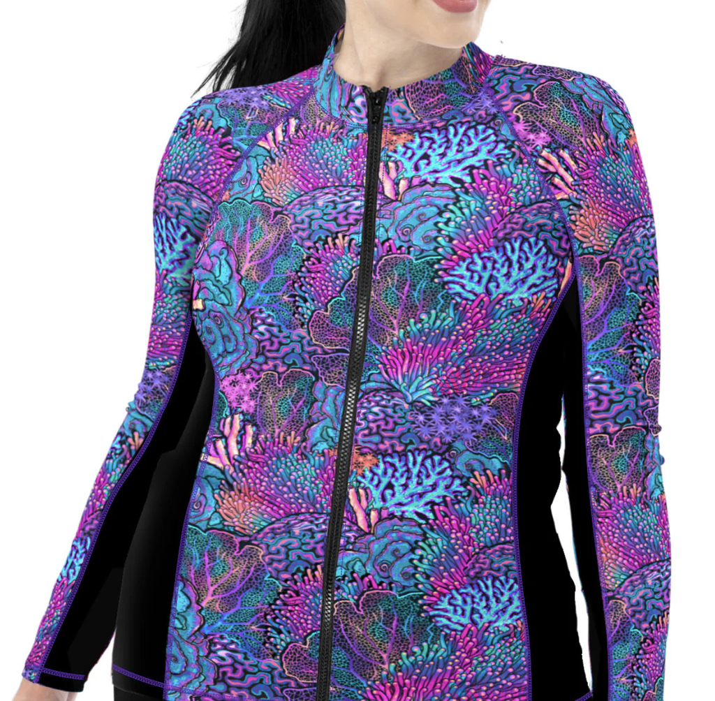 SPACEFISH Coral Kaleidoscope Zip Rashguard